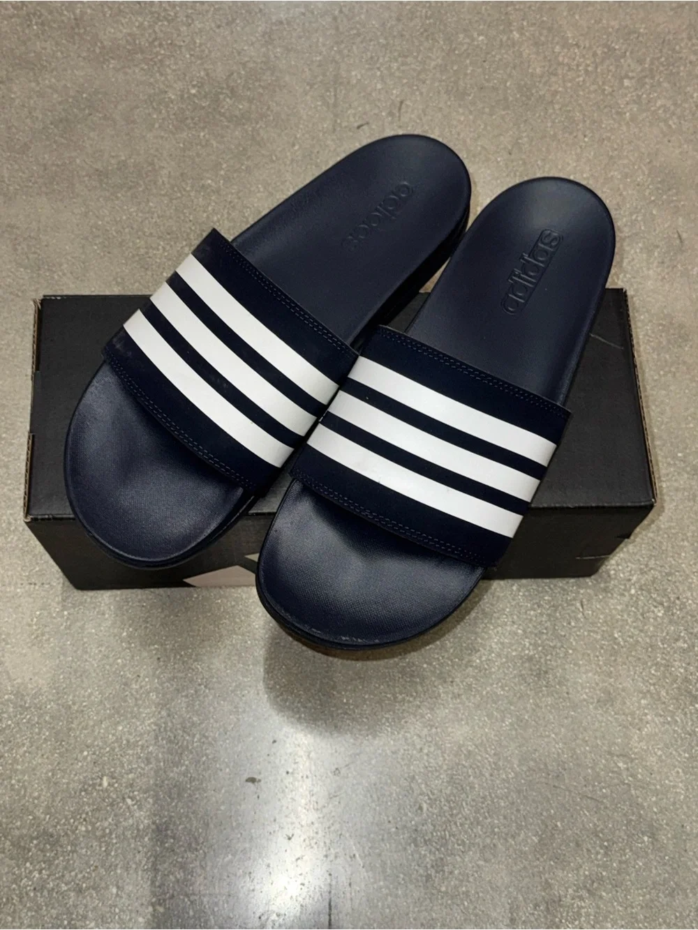 ADIDAS Adilette Comfort Unisex NAVY White Stripe Slides Mens 11 Womens 12 NIB
